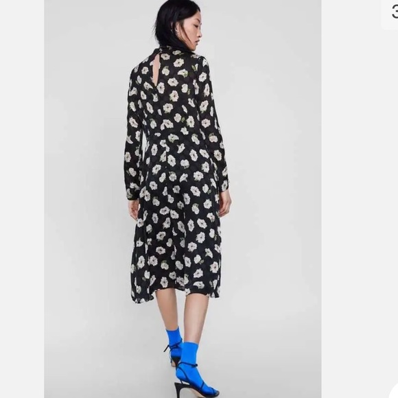NWT - Zara - Floral Print Midi Dress - Mock Neck Collar - Picture 10 of 12